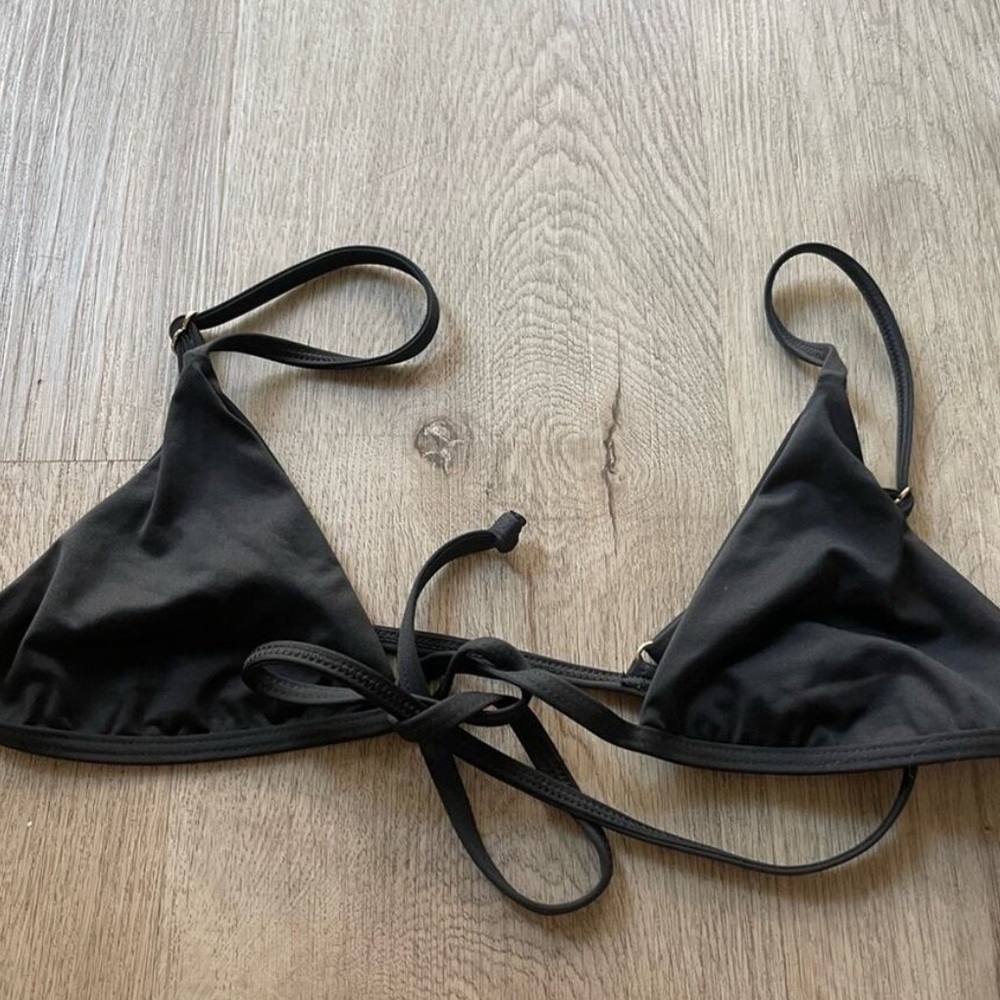 monday swimwear black strappy triangle tie front bikini swim top size small NEW